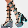 Y.R.U. Nightcall Hi Teal Butterfly Platform Heels Platforms