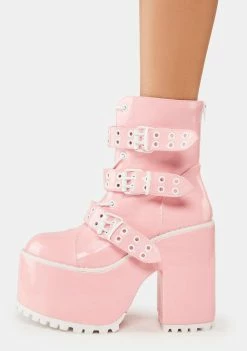 Y.R.U. Pink Smash Strapped Platform Boots