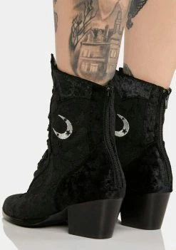Y.R.U. Black Velvet Dame Ankle Boots
