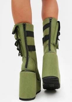 Y.R.U. Army Green Dune Desert Platform Boots