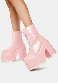 Y.R.U. Heeled Boots Pink Hologram Smash Platform Boots