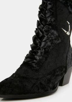 Y.R.U. Black Velvet Dame Ankle Boots