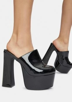 Y.R.U. Platforms Black Patent Stardust Platform Mules