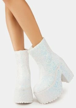 Y.R.U. White Krush Glitter Platform Boots