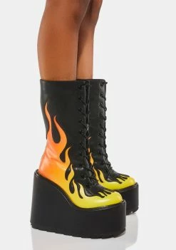 Y.R.U. Platforms Dune Lace-Up Flame Boots