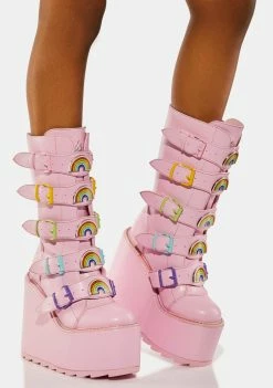 Y.R.U. Pink Dune Rainbow Boots Platforms