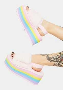 Y.R.U. Platforms Qozii Pastel Faux Fur Platform Slides
