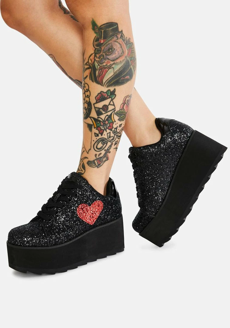 Outlet π Y.R.U. Black Lala Heart Glitter Platform π Sneakers π― 5 Y.R.U. Black Lala Heart Glitter Platform Sneakers