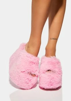 Y.R.U. Pink Gravity Faux Fur Sandals Platforms