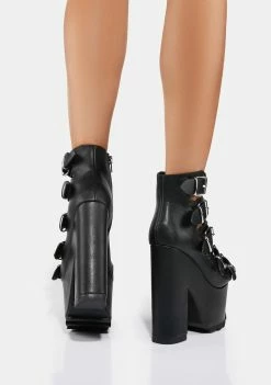 Y.R.U. Black Dreamscape Skull Platform Heels