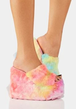 Y.R.U. Platforms Pastel Gravity Faux Fur Sandals