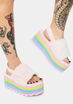 Y.R.U. Platforms Qozii Pastel Faux Fur Platform Slides
