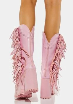 Y.R.U. Pink Bad Bitch Fringe Cowboy Boots