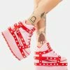 Y.R.U. Pink/Red Qozmo Bondage Heart Platform Sneakers