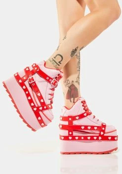 Y.R.U. Pink/Red Qozmo Bondage Heart Platform Sneakers