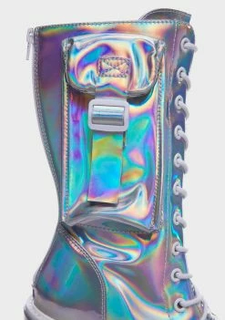 Y.R.U. Silver Hologram Dune Desert Platform Boots