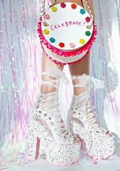 Y.R.U. White Sparkle Ballet Bae Platforms
