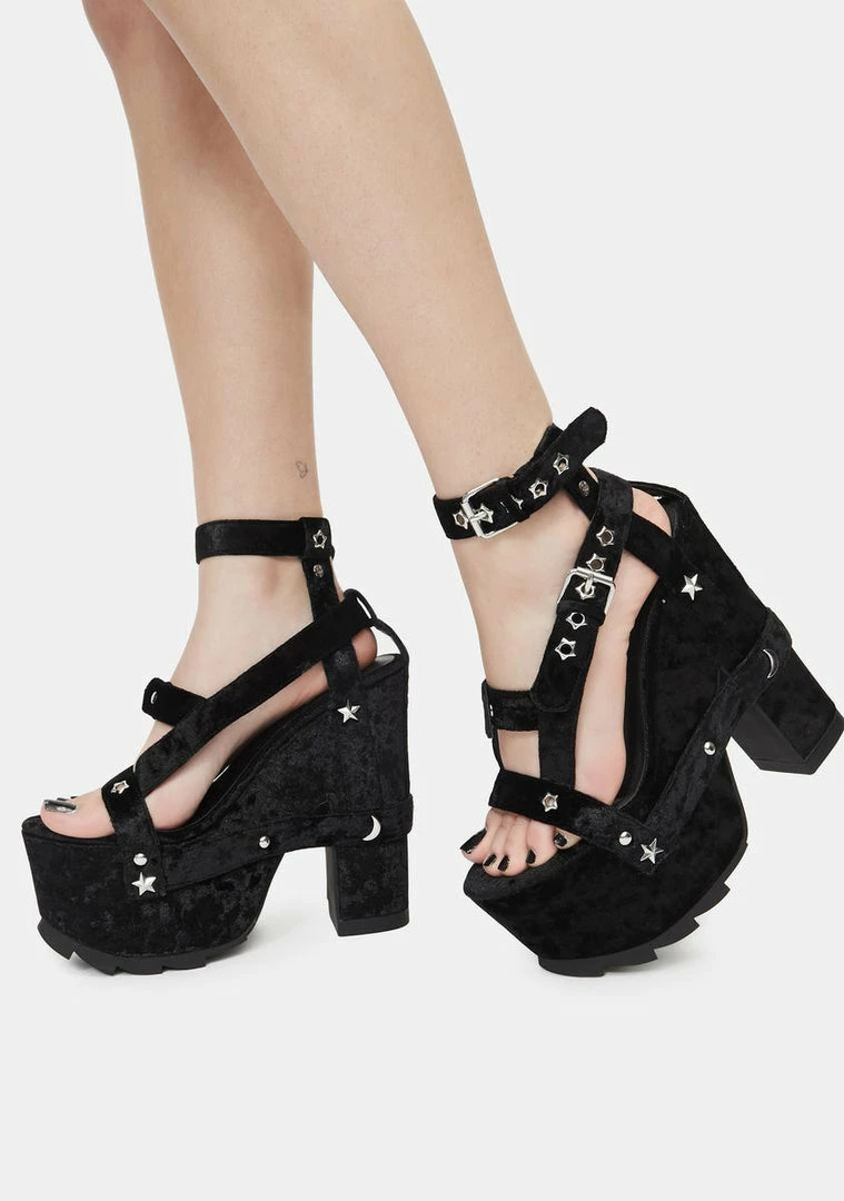 Cheap π Y.R.U. Nightcall Black Velvet Platform π Heels Platforms π 3 Y.R.U. Nightcall Black Velvet Platform Heels Platforms