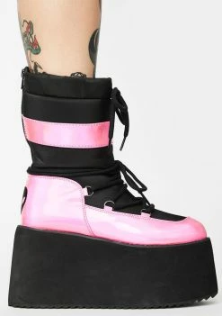 Y.R.U. Pink Holographic Qronic Winter Boots Platforms