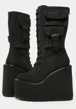 Y.R.U. Platform Boots Black Canvas Dune Desert Boots