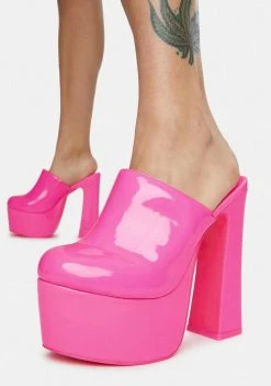 Y.R.U. Pink Patent Stardust Platform Mules Platforms