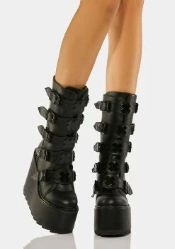 Y.R.U. Platforms Black Dune X Buckle Boots
