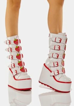 Y.R.U. White Dune Strawberry Boots Platforms