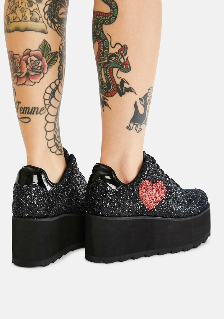 Outlet π Y.R.U. Black Lala Heart Glitter Platform π Sneakers π― 6 Y.R.U. Black Lala Heart Glitter Platform Sneakers