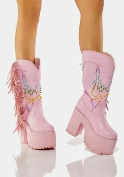 Y.R.U. Pink Bad Bitch Fringe Cowboy Boots