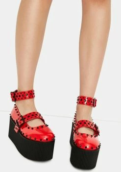 Coupon 🛒 Y.R.U. Kaos Red Patent Platform Mary Janes ❤️ 8 Y.R.U. Kaos Red Patent Platform Mary Janes