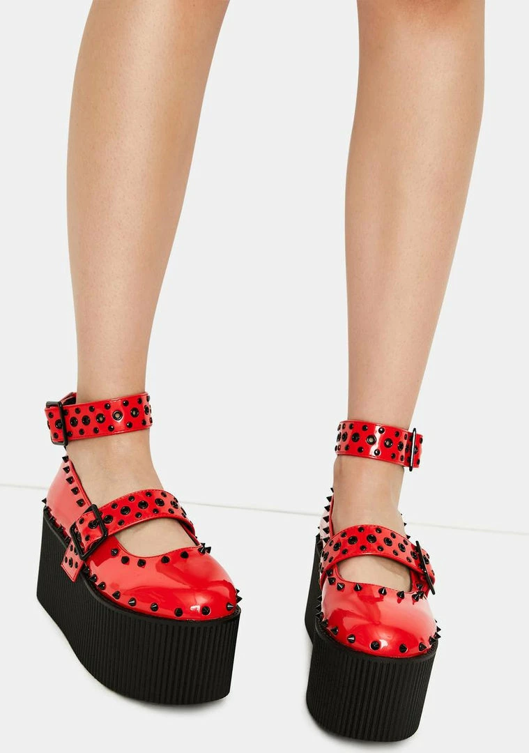Coupon 🛒 Y.R.U. Kaos Red Patent Platform Mary Janes ❤️ 5 Y.R.U. Kaos Red Patent Platform Mary Janes