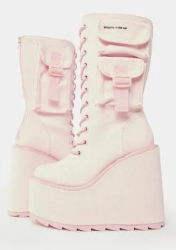 Y.R.U. Platform Boots Pink Canvas Dune Desert Boots