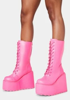 Y.R.U. Hot Pink Dune Lace Up Boots