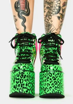 Y.R.U. Platforms Qozmo Neon Leopard Platform Sneakers