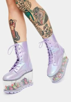 Y.R.U. Qloud Ultra Metallic Purple Platform Boots