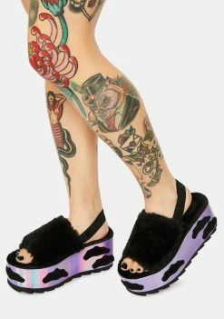 Y.R.U. Qozii Night Sky Faux Fur Platform Slides