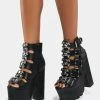 Y.R.U. Black Dreamscape Skull Platform Heels