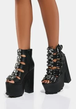 Y.R.U. SHOP 15 Y.R.U. Black Dreamscape Skull Platform Heels