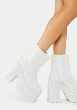 Y.R.U. White Krush Glitter Platform Boots
