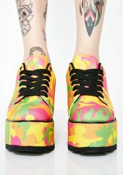 Y.R.U. Lala Neon Camo Platform Sneakers