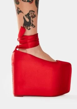 Y.R.U. Bae Red Satin Platforms