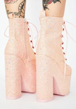 Y.R.U. Pink Glitter Night Terror Platform Boots Platforms