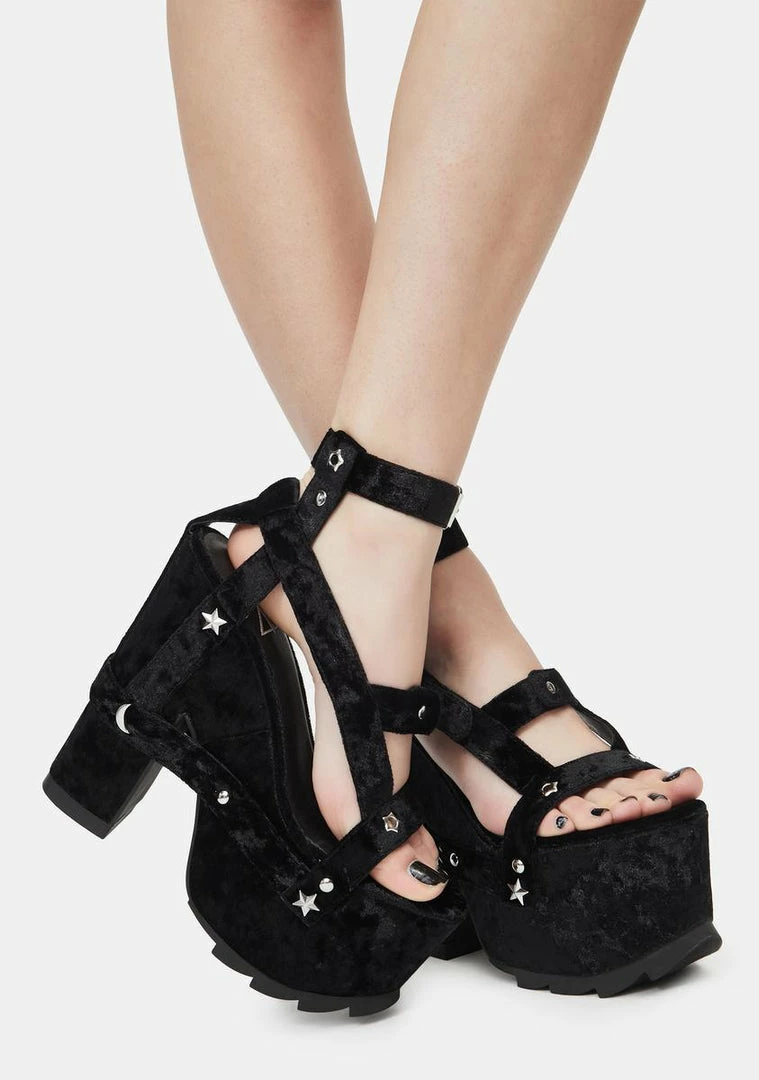 Cheap π Y.R.U. Nightcall Black Velvet Platform π Heels Platforms π 4 Y.R.U. Nightcall Black Velvet Platform Heels Platforms