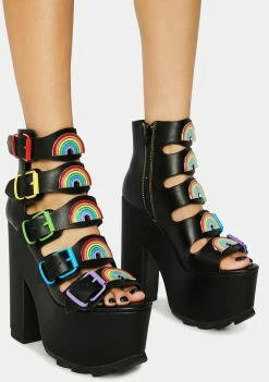 Y.R.U. Platforms Black Dreamscape Rainbow Platform Heels