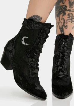 Y.R.U. Black Velvet Dame Ankle Boots