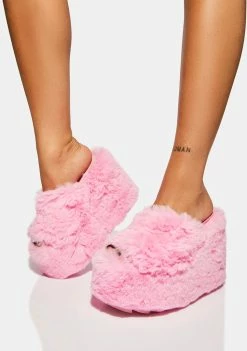 Y.R.U. Pink Gravity Faux Fur Sandals Platforms