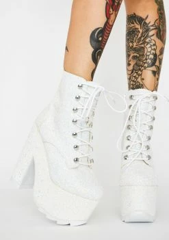 Y.R.U. Platforms White Glitter Night Terror Platform Boots