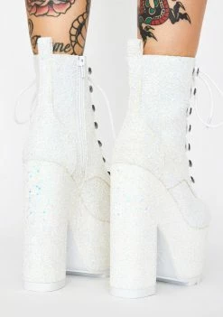 Y.R.U. Platforms White Glitter Night Terror Platform Boots