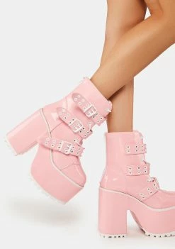 Y.R.U. Pink Smash Strapped Platform Boots