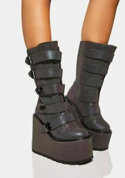 Y.R.U. Reflective Dune Strapped Platform Boots